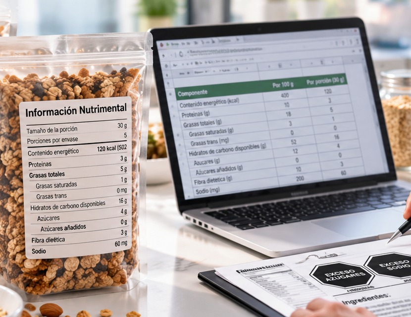 Alimentos envasados para revisión de información nutrimental
